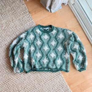 Green & Cream Patterned Crewneck Sweater - Women